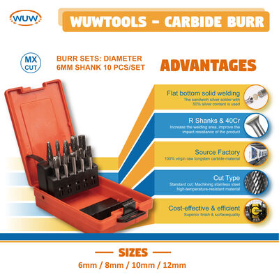 جودة RTS 10pcs 1/4 "شينك كاربيد بورر مجموعة قطعة مزدوجة فولفستين كاربيد الملف الدواري مجموعة ملائمة دريمل أداة دوارة لحفر الخشب المعدني مصنع